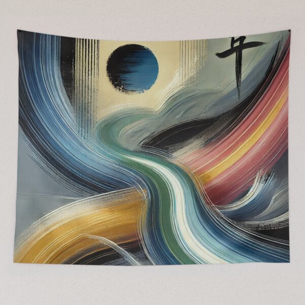 Item preview, “Harmony in Motion – Zen Brushstrokes in Blue, Gold & Red” designed and sold by Zenlines by Ralf Gradl.
