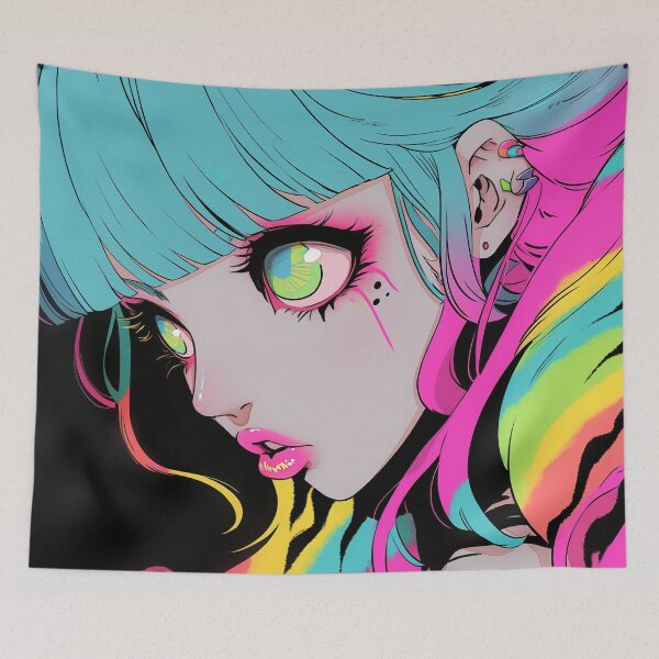 Item preview, Neon Zebra Hair Anime Girl designed and sold by bubblegoth.