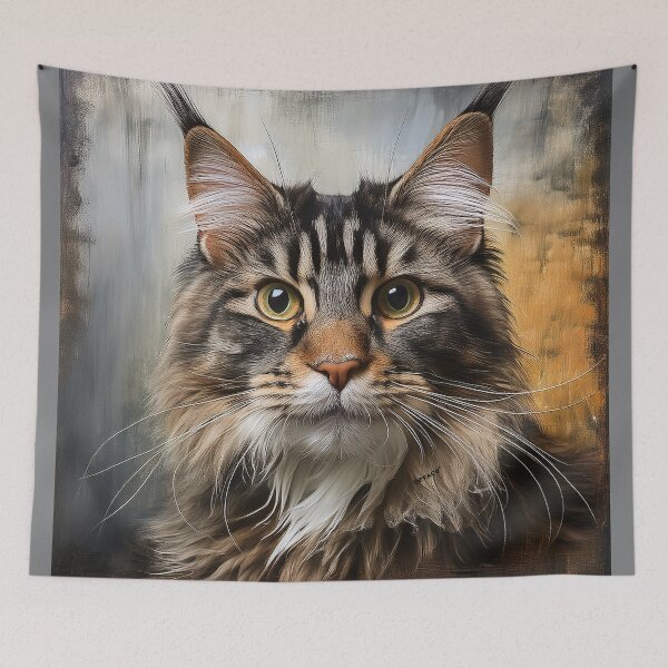 Item preview, Majestic Maine coon cat against a weathered grungy paint texture designed and sold by mrpropcake.