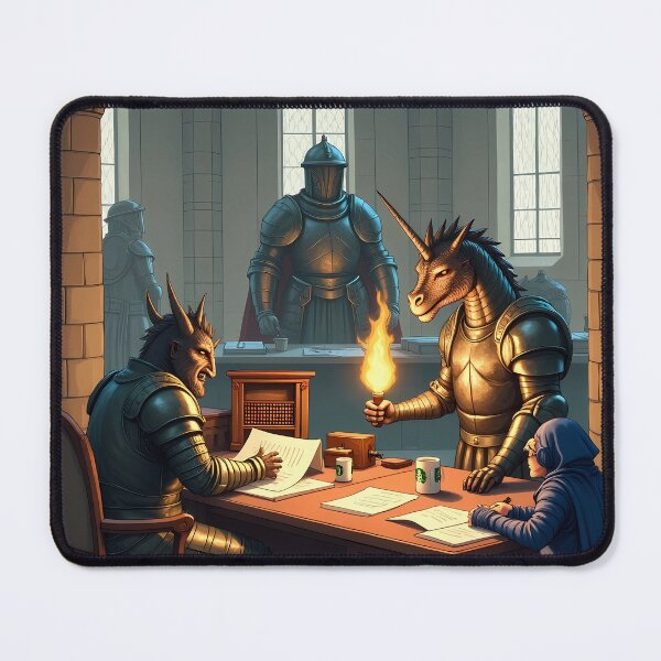 Item preview, DRAGON & DUNN - Fantasy Office Art for Corporate Warriors & D&D Nerds, Medieval Business Humor Poster designed and sold by Rilindi.