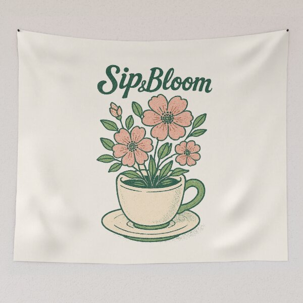 Item preview, Sip & Bloom — Vintage Coffee Cup with Flowers Retro Illustration designed and sold by HoopeStylee.
