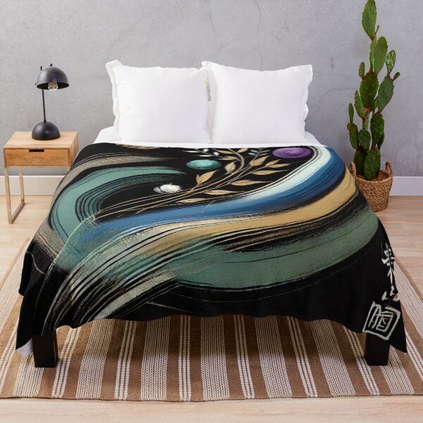 Item preview, “Cosmic Harmony – Zen Brushstrokes & Golden Leaves” designed and sold by Zenlines by Ralf Gradl.