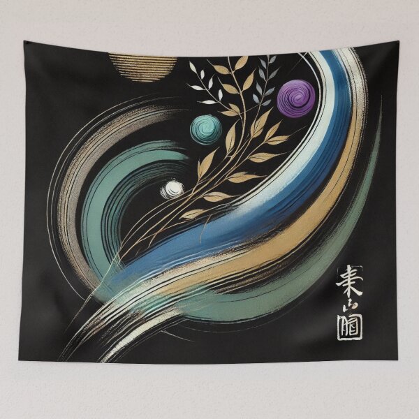 Item preview, “Cosmic Harmony – Zen Brushstrokes & Golden Leaves” designed and sold by Zenlines by Ralf Gradl.