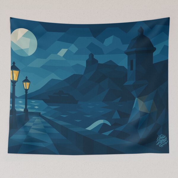 Item preview, Old San Juan Moonlight – Geometric Nightscape designed and sold by BoricuaRebelde.