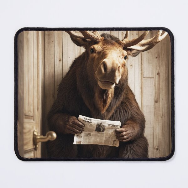 Item preview, Moose Reading Newspaper in Rustic Bathroom designed and sold by vk09.