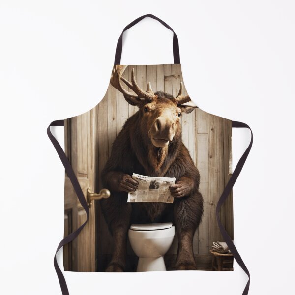 Item preview, Moose Reading Newspaper in Rustic Bathroom designed and sold by vk09.