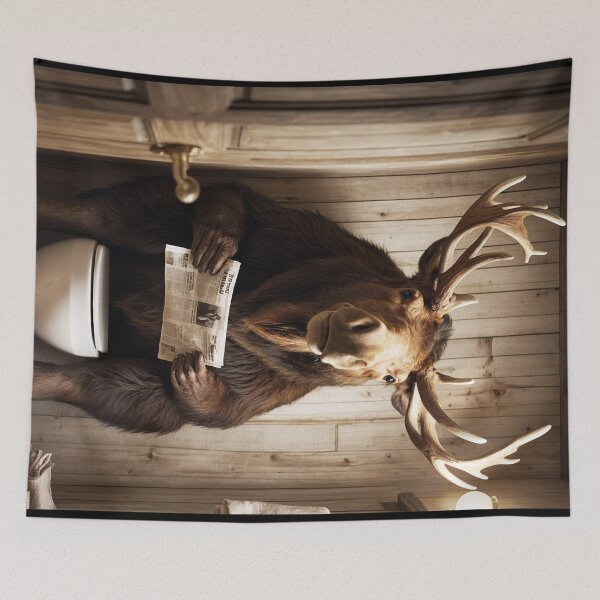 Item preview, Moose Reading Newspaper in Rustic Bathroom designed and sold by vk09.