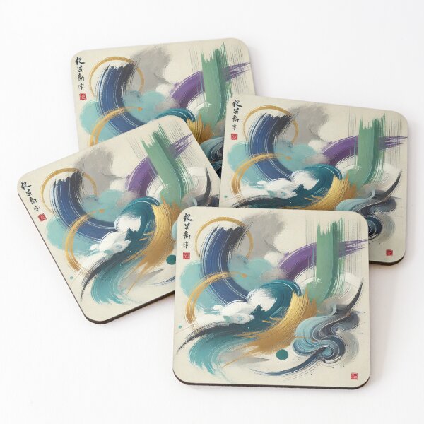 Item preview, “Cosmic Color Flow – Zen Brushstrokes in Turquoise & Gold” designed and sold by Zenlines by Ralf Gradl.