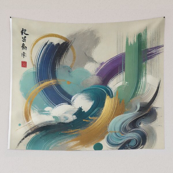 Item preview, “Cosmic Color Flow – Zen Brushstrokes in Turquoise & Gold” designed and sold by Zenlines by Ralf Gradl.