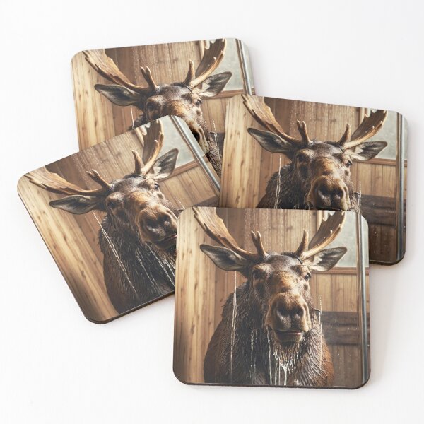 Item preview, Moose Enjoying a Rustic Cabin Shower designed and sold by vk09.