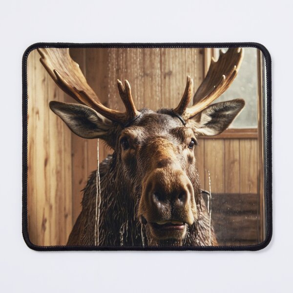 Item preview, Moose Enjoying a Rustic Cabin Shower designed and sold by vk09.
