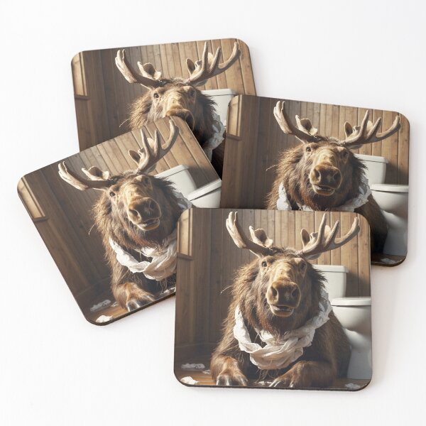 Item preview, Mischievous Moose with Toilet Paper in Rustic Bathroom designed and sold by vk09.