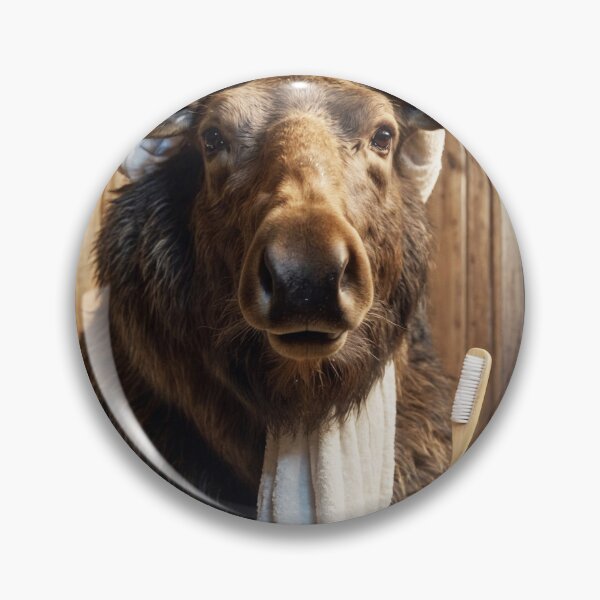 Item preview, Moose Holding Toothbrush in Rustic Bathroom designed and sold by vk09.