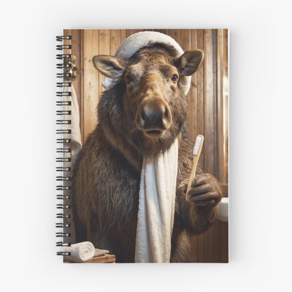 Item preview, Moose Holding Toothbrush in Rustic Bathroom designed and sold by vk09.