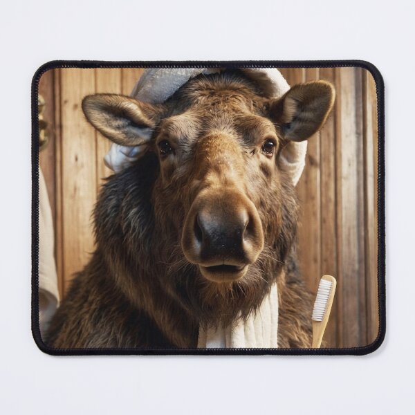 Item preview, Moose Holding Toothbrush in Rustic Bathroom designed and sold by vk09.