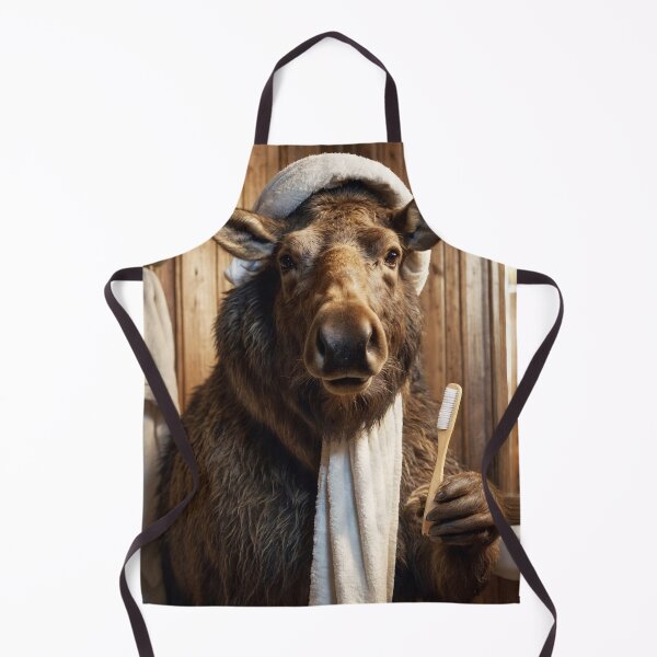 Item preview, Moose Holding Toothbrush in Rustic Bathroom designed and sold by vk09.