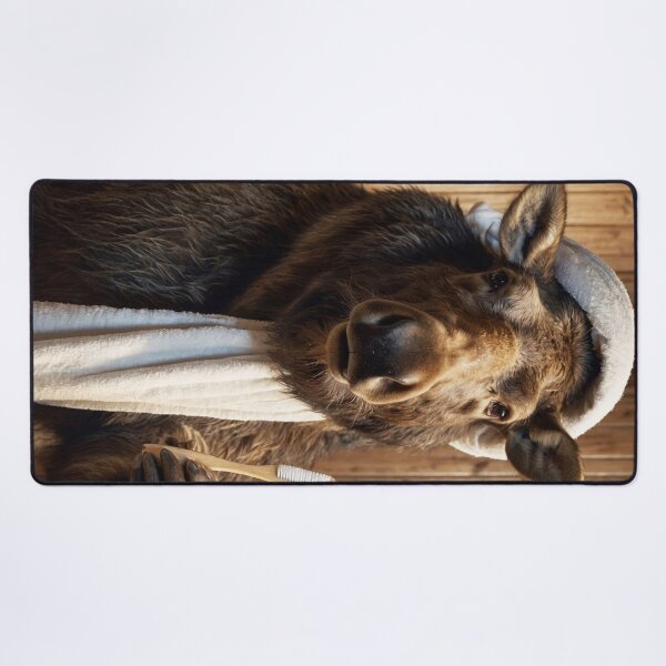 Item preview, Moose Holding Toothbrush in Rustic Bathroom designed and sold by vk09.