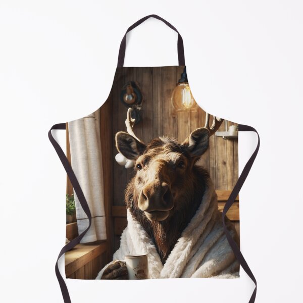 Item preview, Cozy Moose with Coffee Mug in Rustic Cabin designed and sold by vk09.