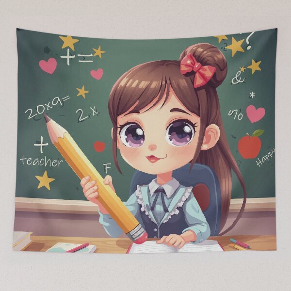 Item preview, Kawaii Teacher Girl with Big Pencil – Cute School Anime Illustration designed and sold by CheriTanya.