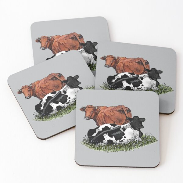 Item preview, COWS, One Red, One Black and White, Holstein and Beef Cow Illustration designed and sold by JoyfulWhimsy.