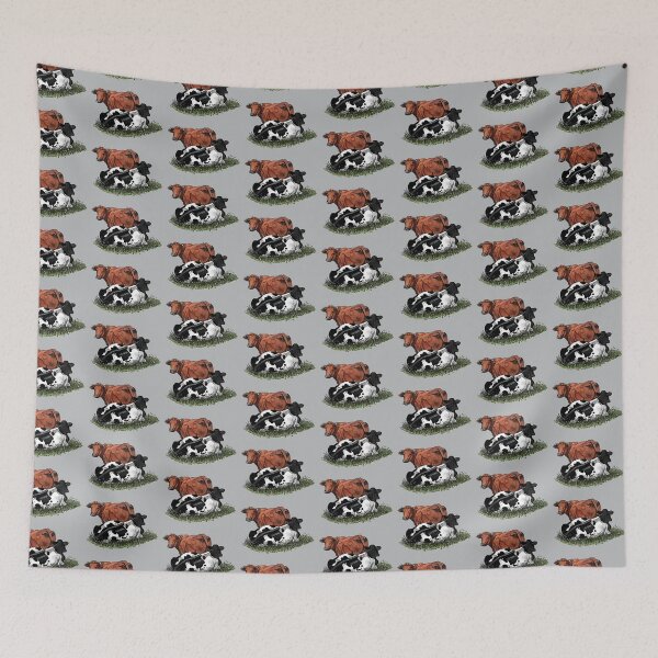 Item preview, COWS, One Red, One Black and White, Holstein and Beef Cow Illustration designed and sold by JoyfulWhimsy.