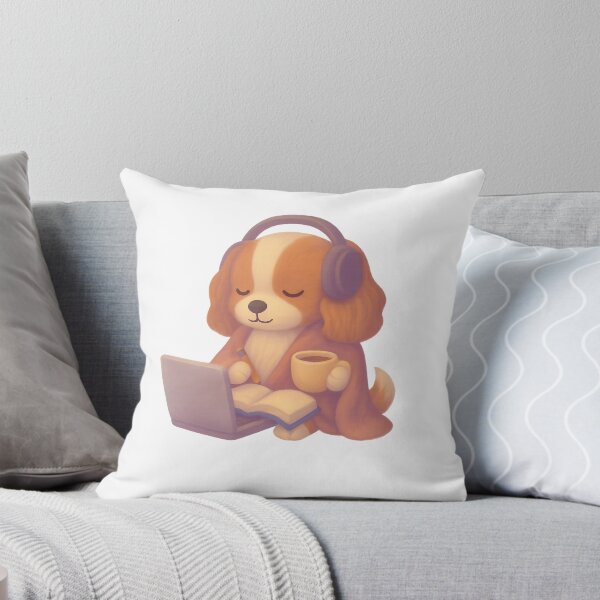 Item preview, Study Sesh Vibes – Cozy Dog with Laptop, Coffee & Headphones designed and sold by ArtByAlgorithms.