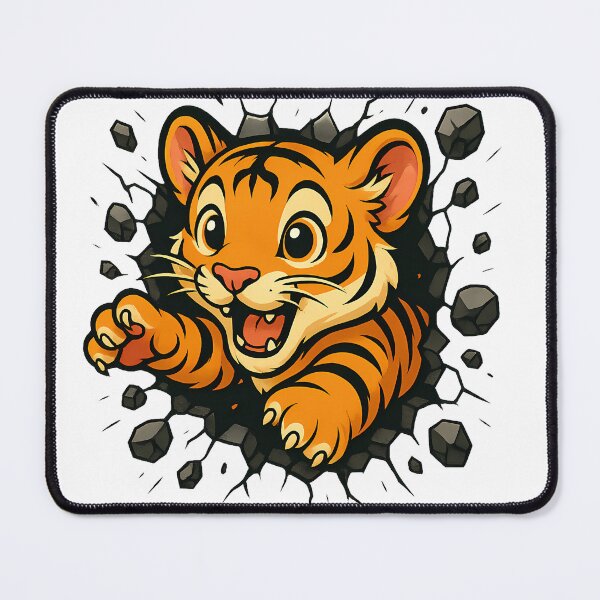 Item preview, Cute Cartoon Tiger Cub Bursting Through Wall designed and sold by InkInduldge.
