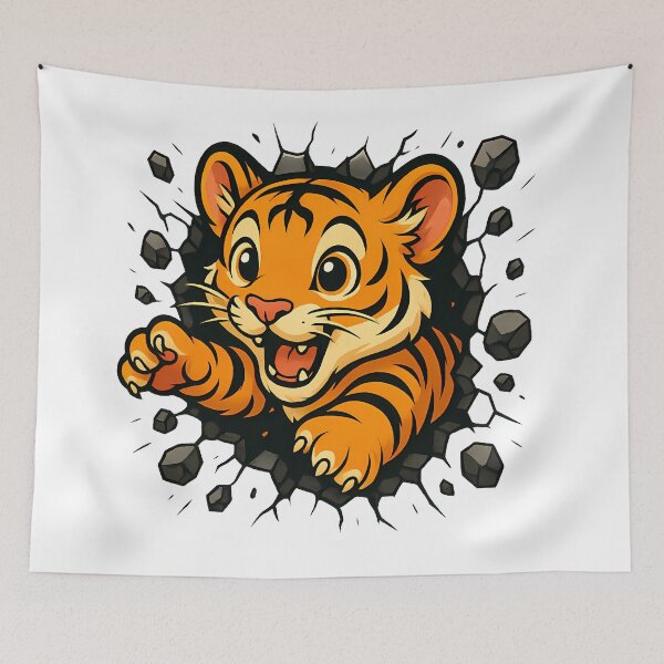 Item preview, Cute Cartoon Tiger Cub Bursting Through Wall designed and sold by InkInduldge.