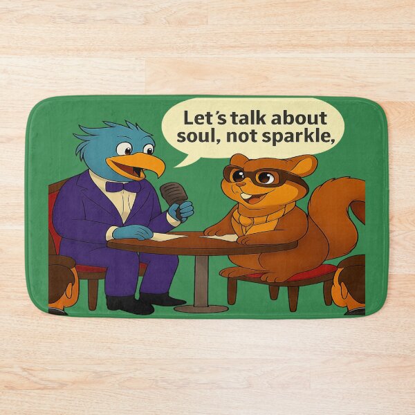 Item preview, Talkshow Vibes – Blue Bird Host and Nerdy Squirrel on a Surreal Stage designed and sold by FotoworldEdel.