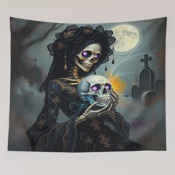 Item preview, Elegant Gothic Skeleton Lady - Black Lace Victorian Dress and Crystal Skull - Dark Fantasy Chic Art designed and sold by Ralek.
