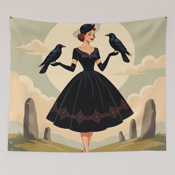 Item preview, Goddess Morrigan with Raven.1950s. Vintage. designed and sold by SoniaSarkali.