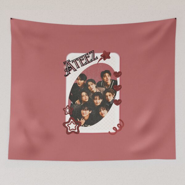 Item preview, Ateez Kpop Boy Group Card Red Aesthetic Collage Design designed and sold by AJUNICE STUDIO.