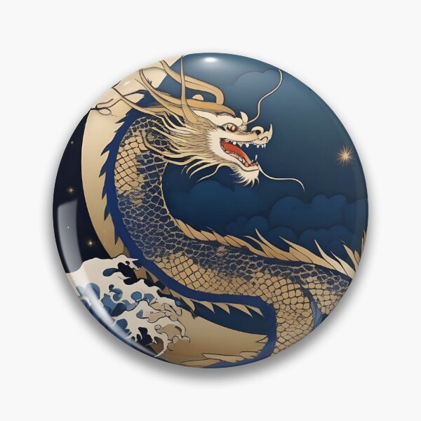 Item preview, Fierce Golden Dragon in Waves – Retro Japanese Design designed and sold by Vandy Fullam.