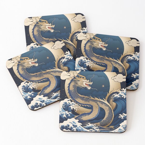 Item preview, Fierce Golden Dragon in Waves – Retro Japanese Design designed and sold by Vandy Fullam.