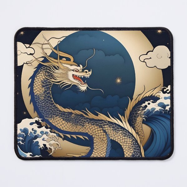 Item preview, Fierce Golden Dragon in Waves – Retro Japanese Design designed and sold by Vandy Fullam.