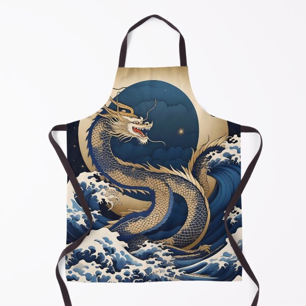 Item preview, Fierce Golden Dragon in Waves – Retro Japanese Design designed and sold by Vandy Fullam.