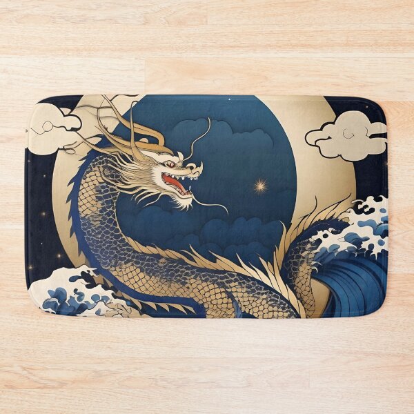 Item preview, Fierce Golden Dragon in Waves – Retro Japanese Design designed and sold by Vandy Fullam.