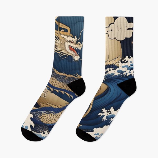Item preview, Fierce Golden Dragon in Waves – Retro Japanese Design designed and sold by Vandy Fullam.