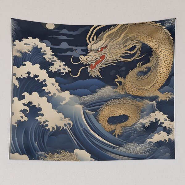 Item preview, Moonlit Gold Dragon – Traditional Ukiyo-e Fantasy Art designed and sold by Vandy Fullam.