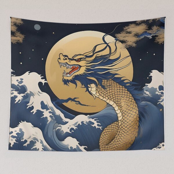 Item preview, Golden Sky Serpent – Vintage Japanese Myth Print designed and sold by Vandy Fullam.