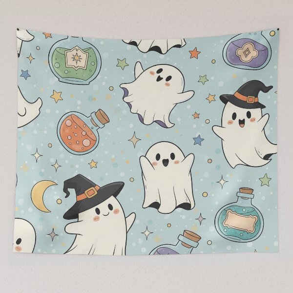 Item preview, Cute Ghosts and Potions Pattern – Playful Halloween-Inspired Design designed and sold by Dino-Lune.