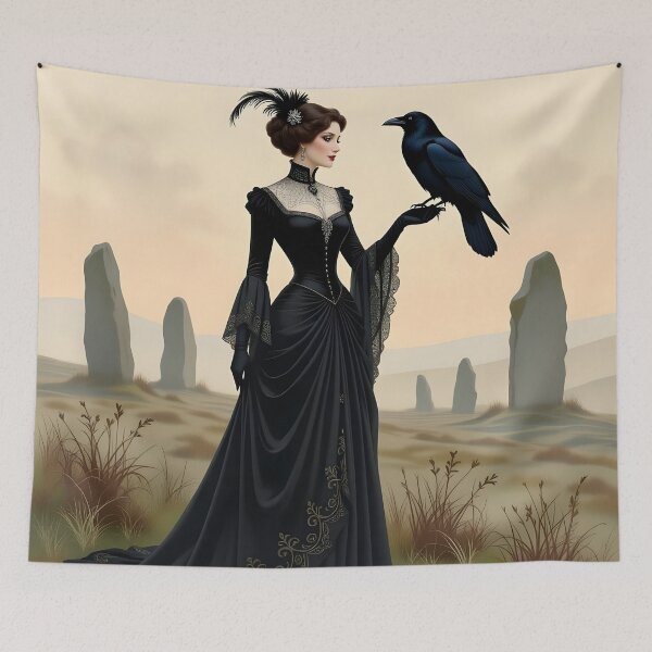Item preview, Goddess Morrigan with Raven.Edwardian. Vintage. designed and sold by SoniaSarkali.