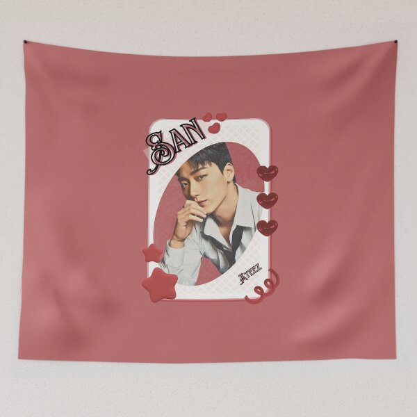 Item preview, Ateez San Kpop Boy Group Card Red Aesthetic Collage Design designed and sold by AJUNICE STUDIO.