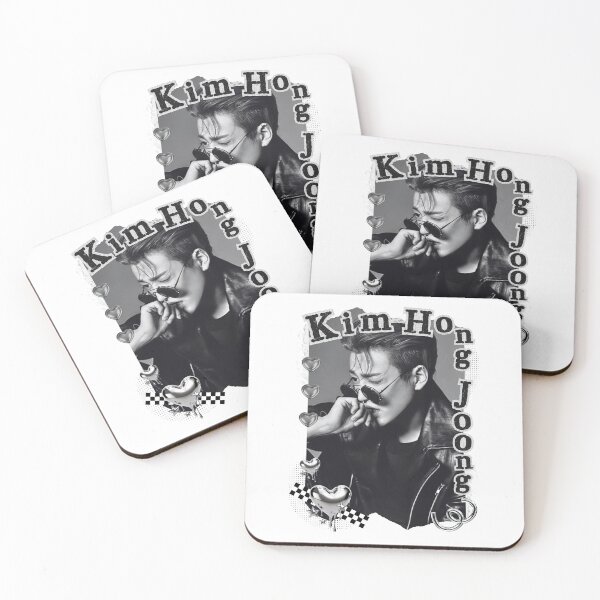 Item preview, Ateez Kim Hong Joong Kpop Boy Group Card Red Aesthetic Collage Design designed and sold by AJUNICE STUDIO.