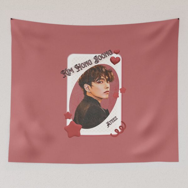 Item preview, Ateez Kim Hong Joong Kpop Boy Group Card Red Aesthetic Collage Design designed and sold by AJUNICE STUDIO.