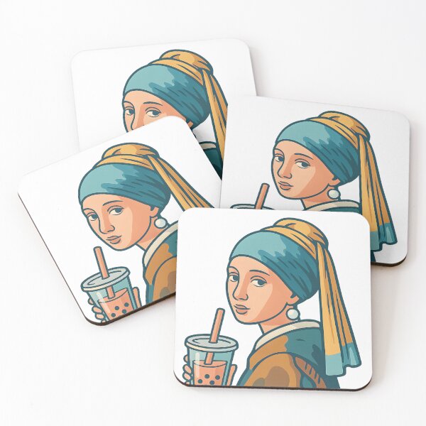 Item preview, Girl with a Pearl Earring and Bubble Tea – Modern Art Mashup designed and sold by DanielULaN Artworks.