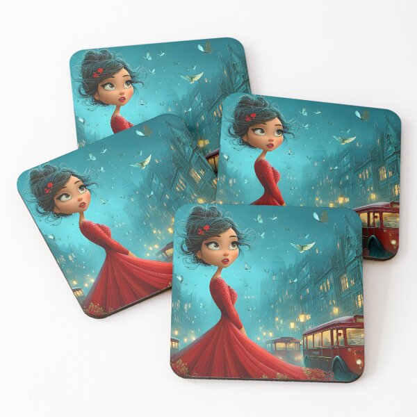 Item preview, Elegant Lady in Red Dress in Enchanted Cityscape designed and sold by Artessie.