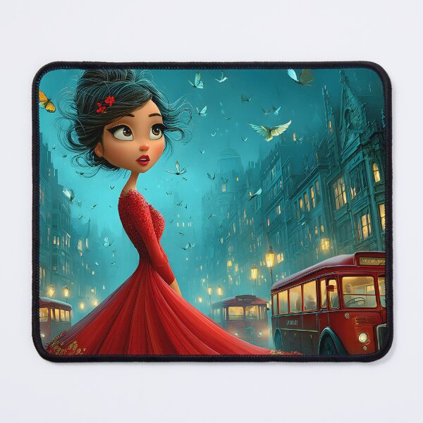 Item preview, Elegant Lady in Red Dress in Enchanted Cityscape designed and sold by Artessie.