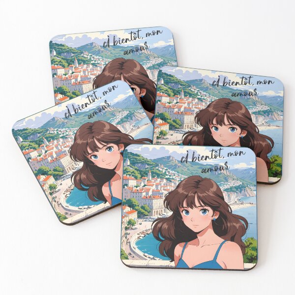Item preview, Retro Anime Girl from Nice France Vintage Travel Romantic Quote designed and sold by Kawaii-Sky.