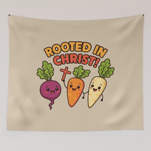 Item preview, ROOTED IN CHRIST - Funny Playful Christian Pun - Vegetable Beet, Carrot & Parsnip designed and sold by Glory After Tears.